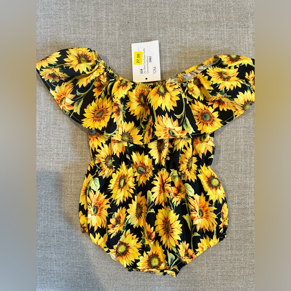 Black sunflower ruffle onesie New with Tags size 12 months